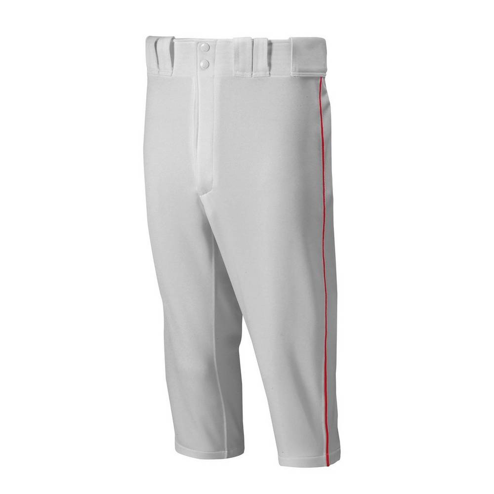 Pantaloni Mizuno Baseball Premier Short Piped Uomo - Grigie/Rosse - 74938-OUXE